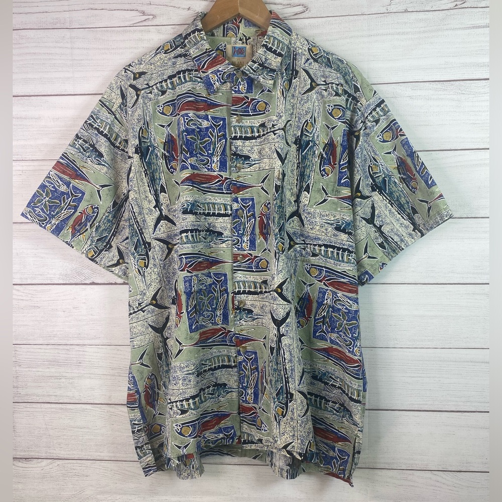 Vintage Avi Collection By Kahala Men’s Fish Print Hawaiian Button Down S…